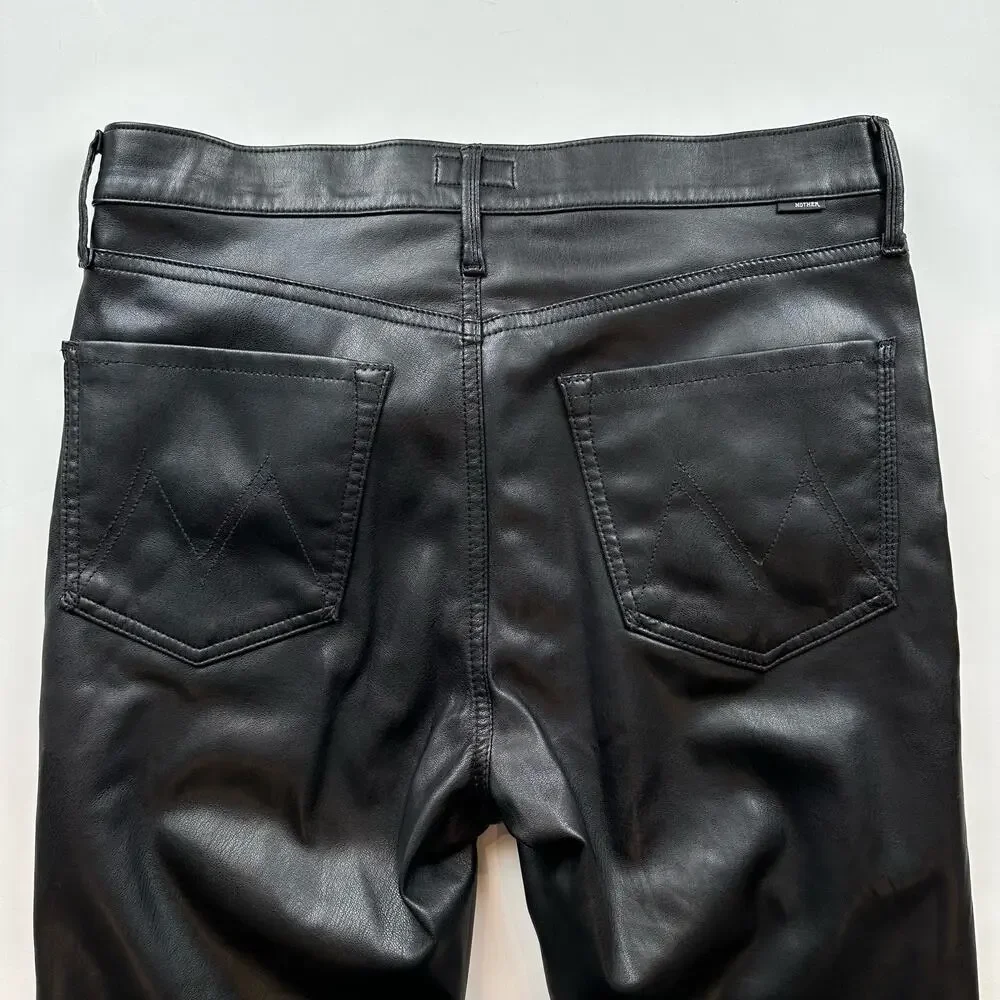 Mother The Dazzler Skimp Faux Leather Vegan Pants Black High Rise Slim Leg 30 - Picture 11 of 13